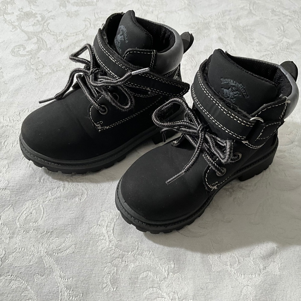 Beverly Hills Polo Club Toddler Boots Black Lace Up Hook and Loop Kids